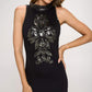 Women's Sleeveless Bodycon Dress with Embellished Front Detail