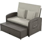 PE Wicker Rattan Double Chaise Lounge, 2-Person Reclining Daybed with
