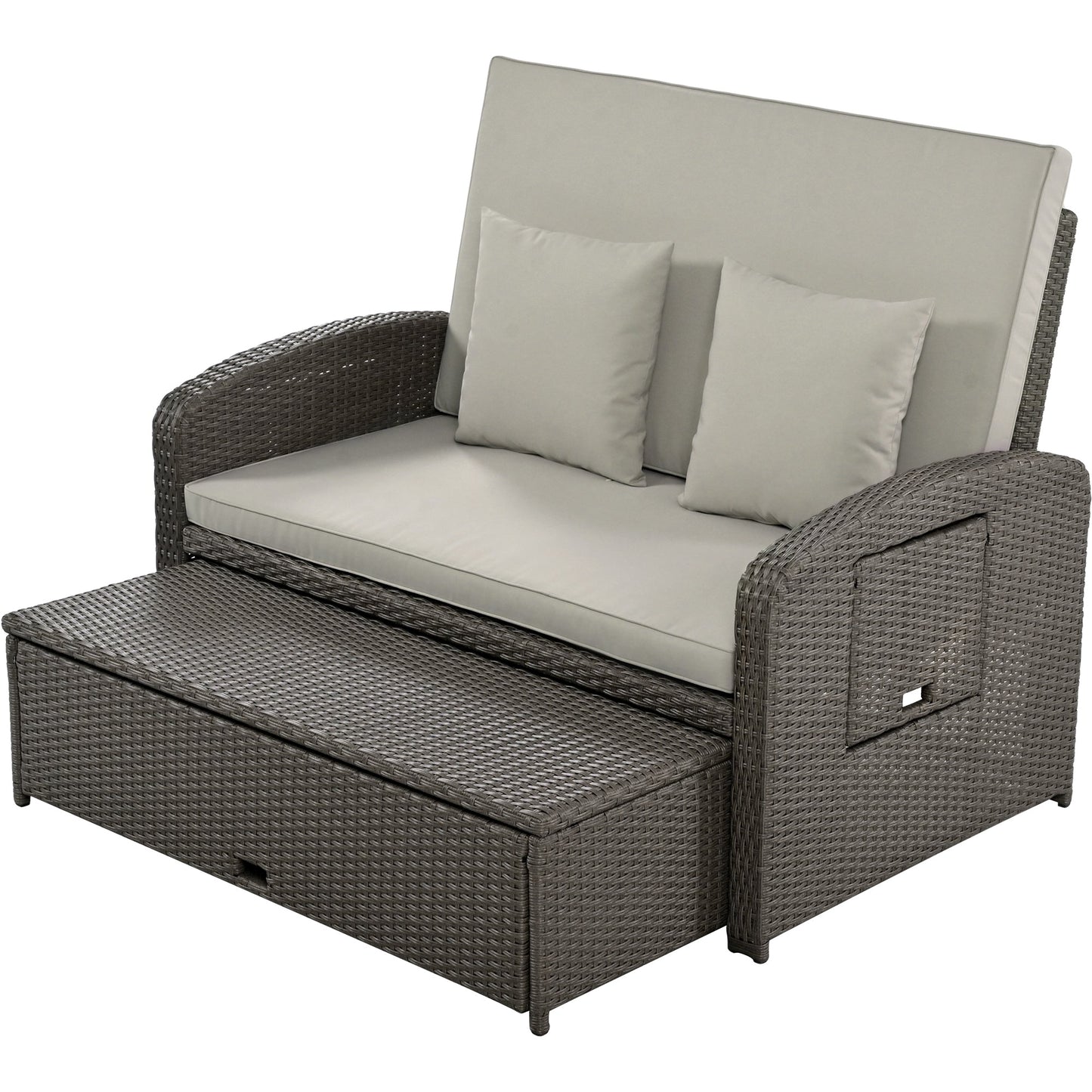 PE Wicker Rattan Double Chaise Lounge, 2-Person Reclining Daybed with