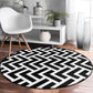 Black-White Decorative Round Rug, Circle Non Slip Area Carpet, Living