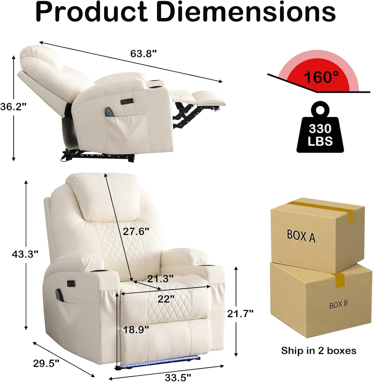 Power Recliner Chair with Heat and Massage for Adults - Home Theater