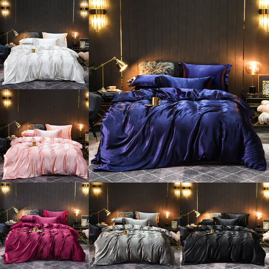 Luxurious Satin 3Piece Duvet Cover Set  Solid Color