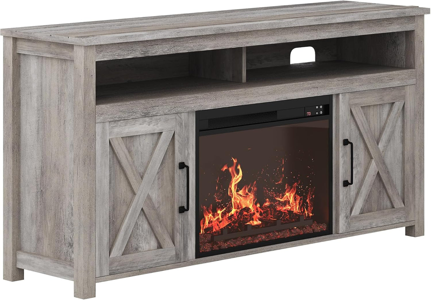 Barn Door Wood Electric Fireplace TV Stand for Tvs up to 65 Inches