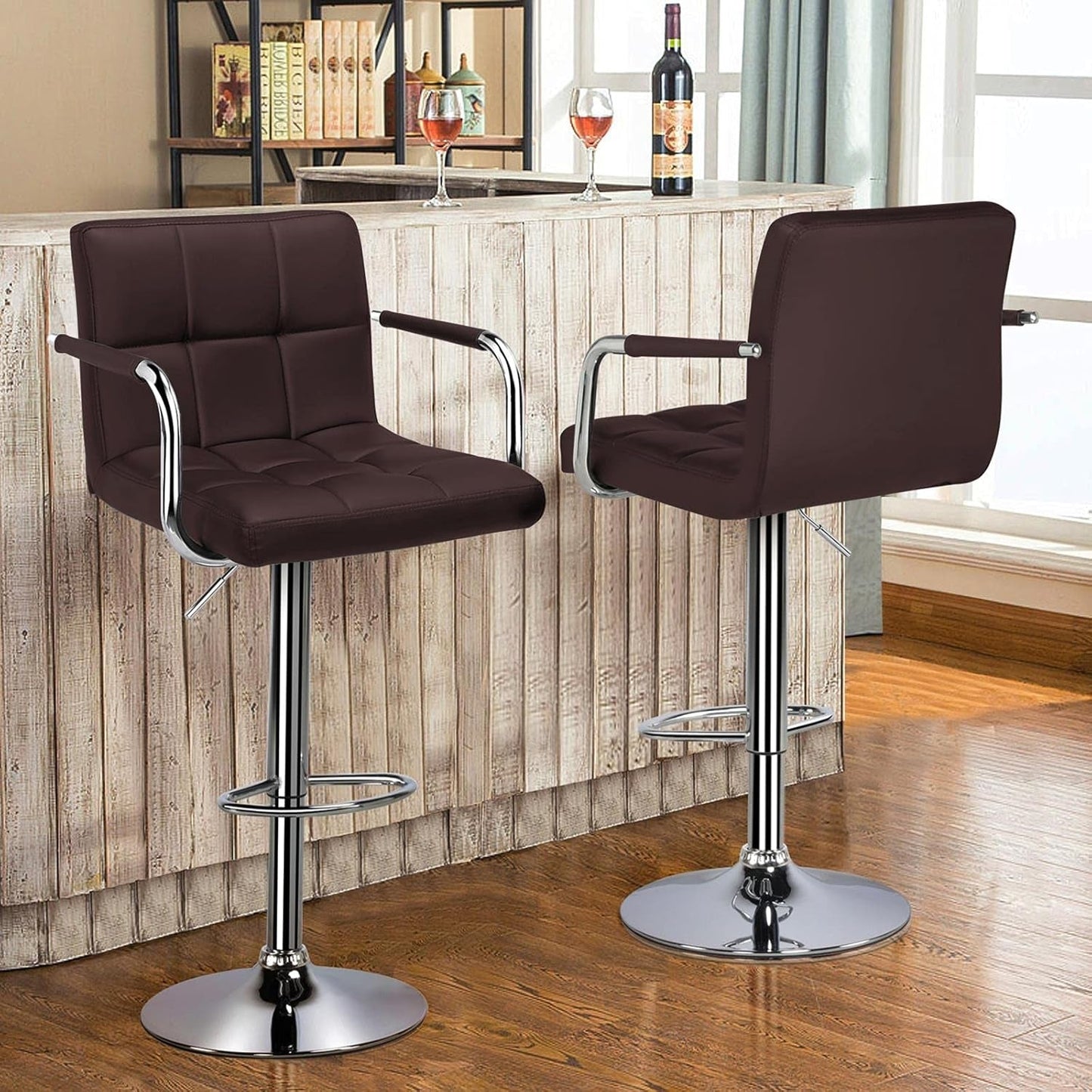 Tall Bar Stools Set of 2 Modern Square PU Leather Adjustable Barstools