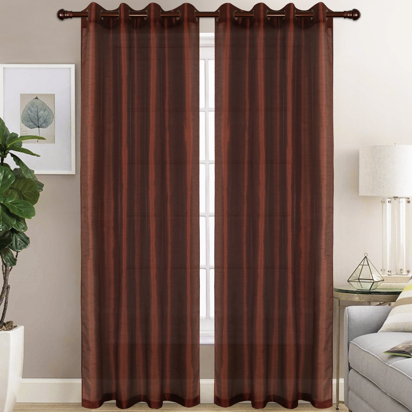 Christina - Faux Silk Semi Sheer Panel - Set of Two - Assorted Colors