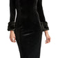 Joia Dress - Velvet off the shoulder long sleeve dress with faux fur
