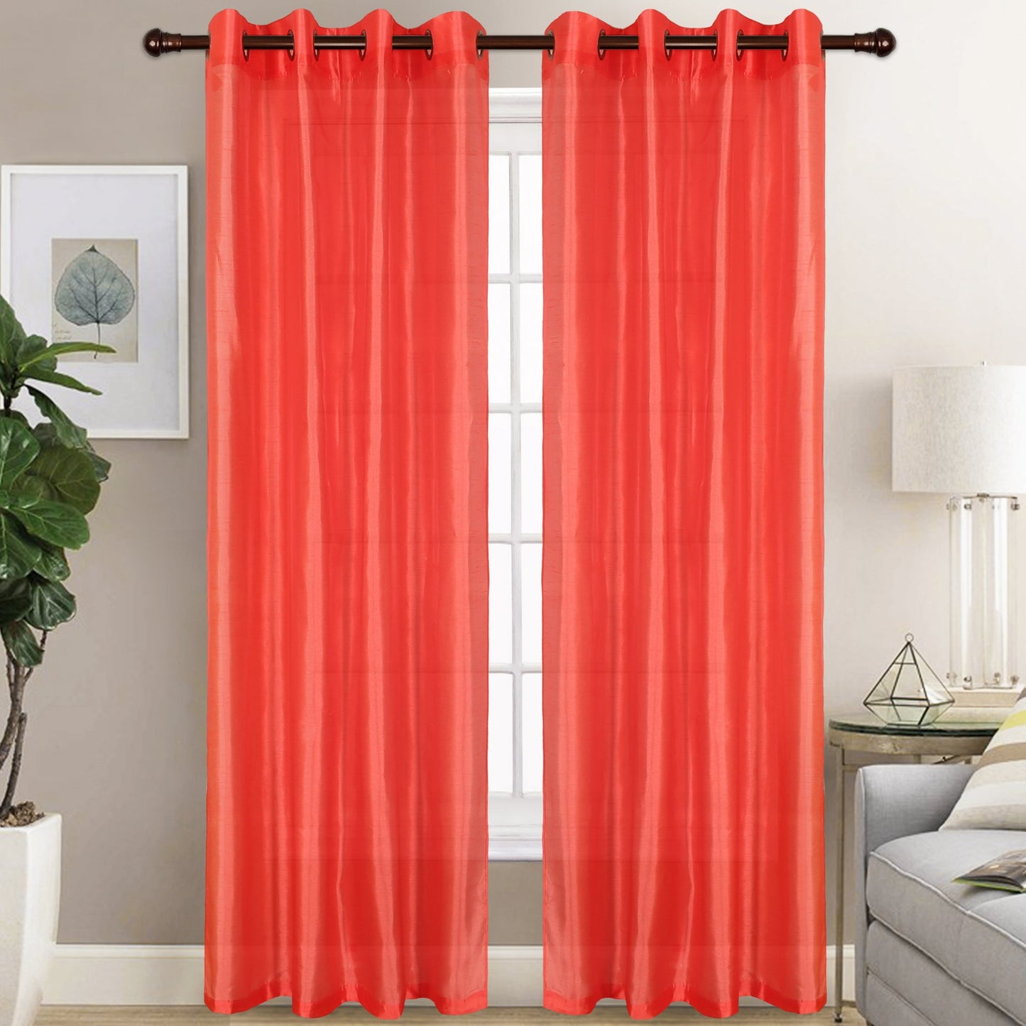 Christina - Faux Silk Semi Sheer Panel - Set of Two - Assorted Colors