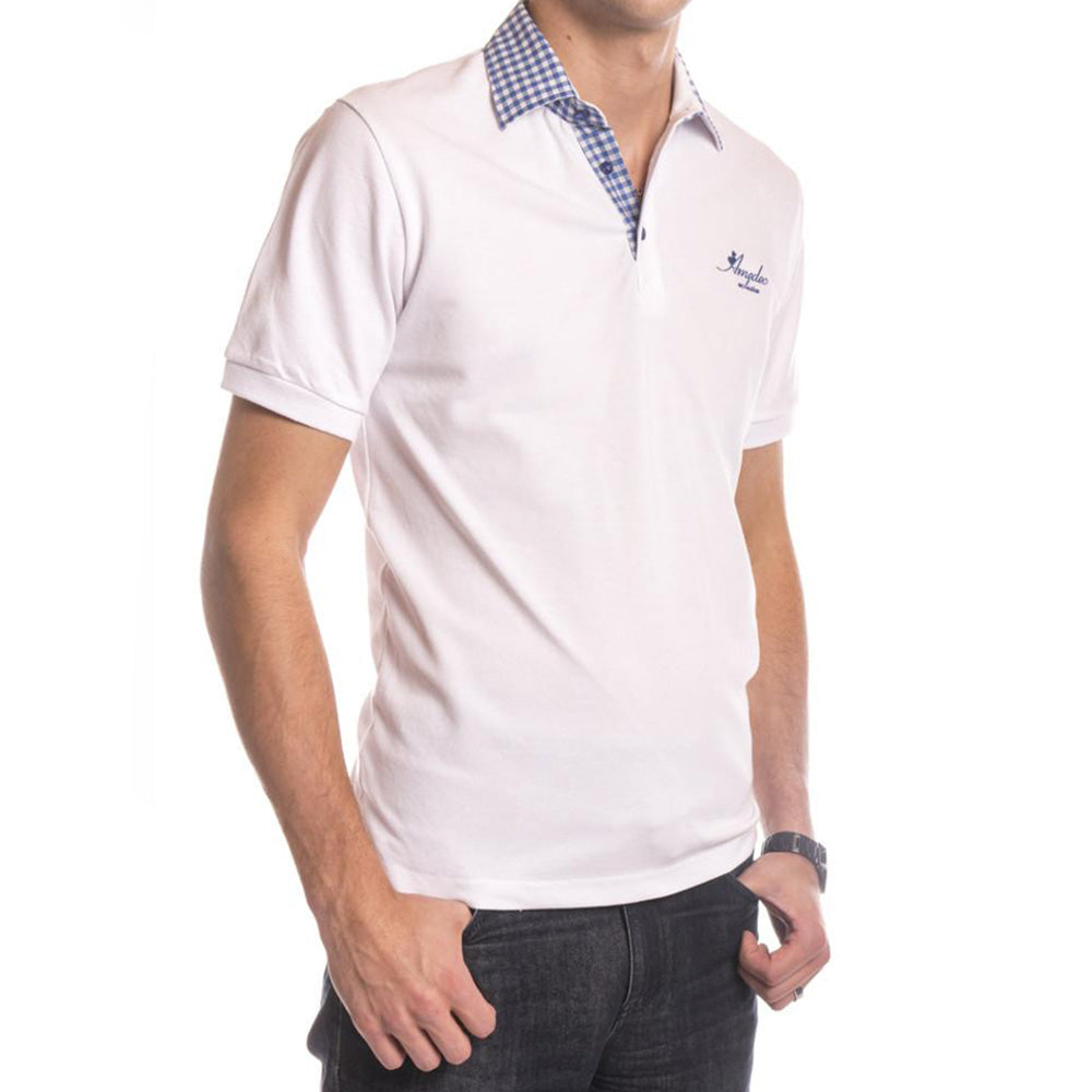 White Check Mens Slim Fit Polo Shirts - 100% Soft Cotton - Tailored