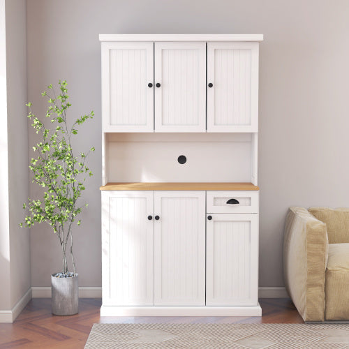 Kitchen Storage Cabinet With Microwave Countertop, Freestanding