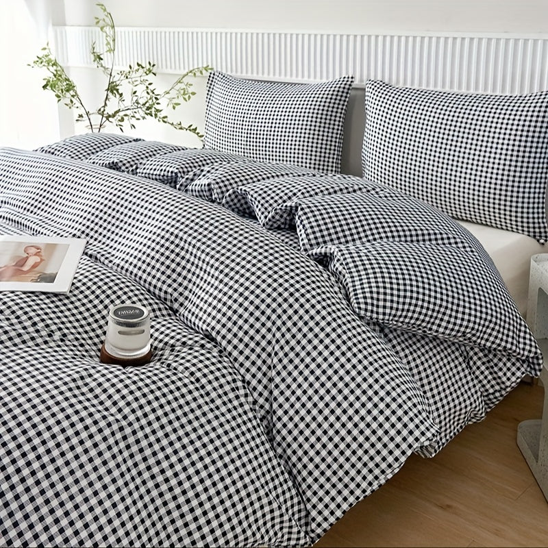 Plaid Quilt Cover 3Piece Bedding Set
