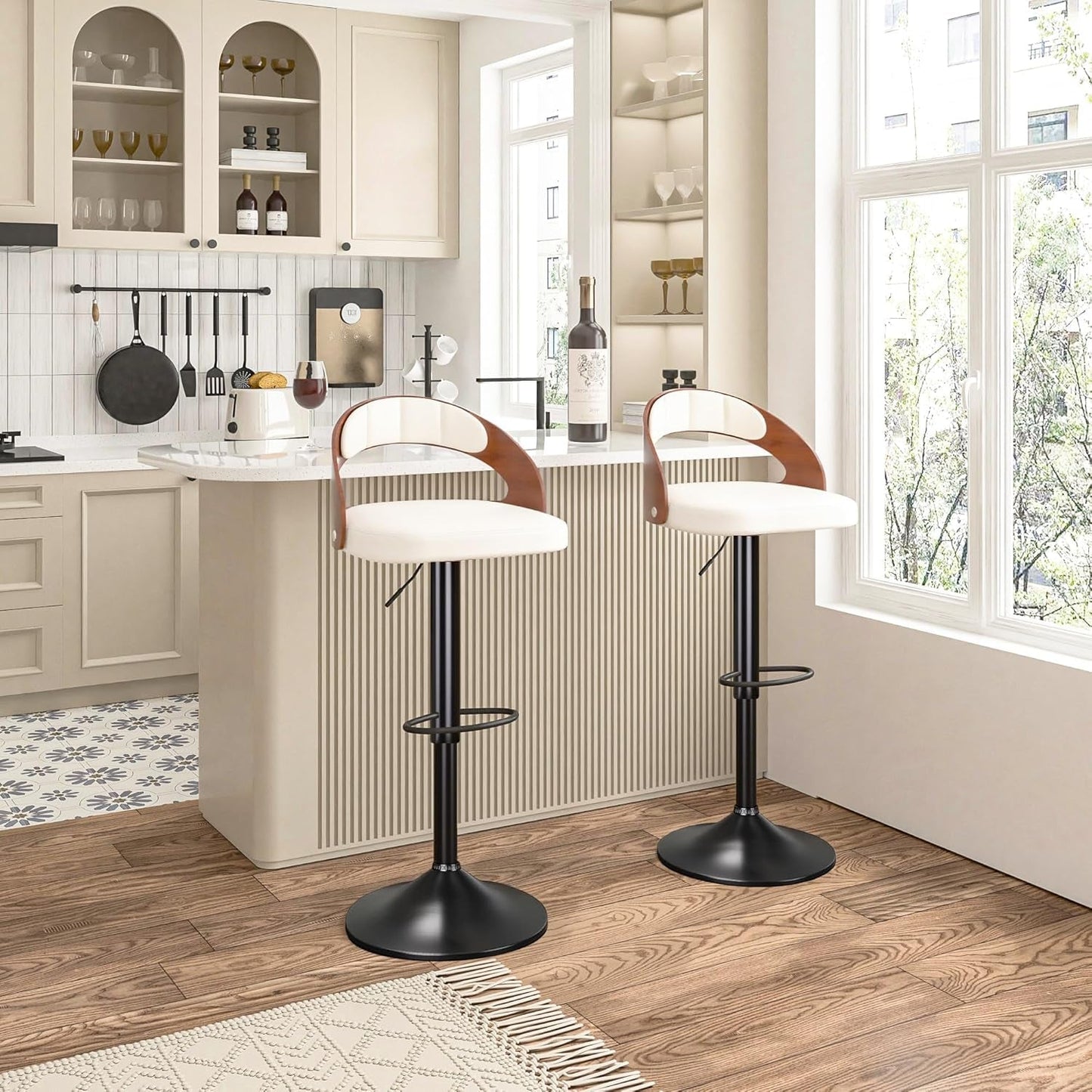 Bar Stool Set of 2, Counter Height Stools with Bentwood