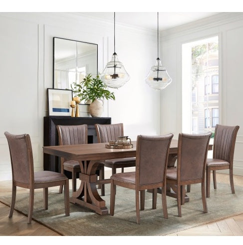 78.74 Rectangular Rubber Wood Dining Table For 6-8 With Wooden Trestle