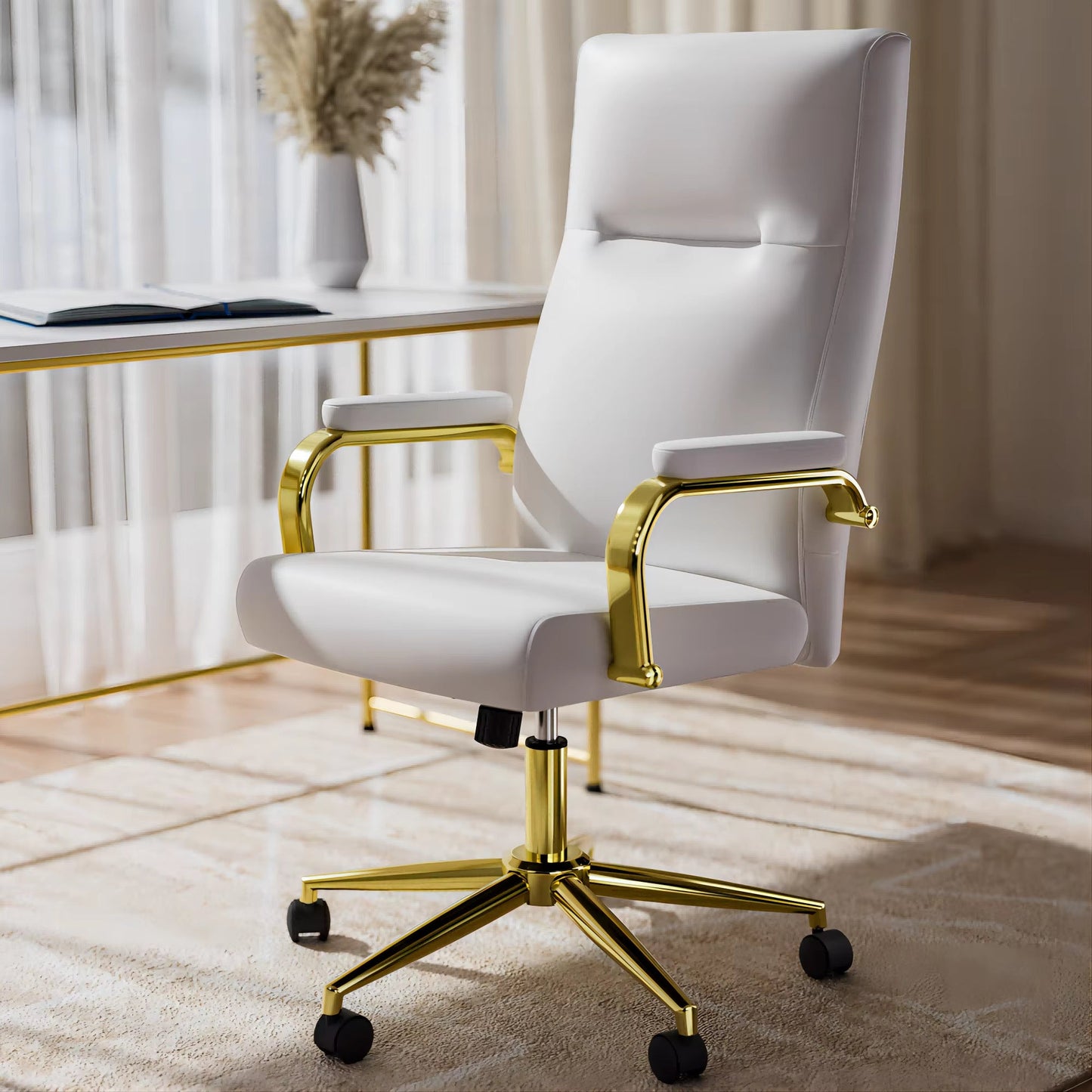 Executive Office Chair For Women And Adults White Leather High Back