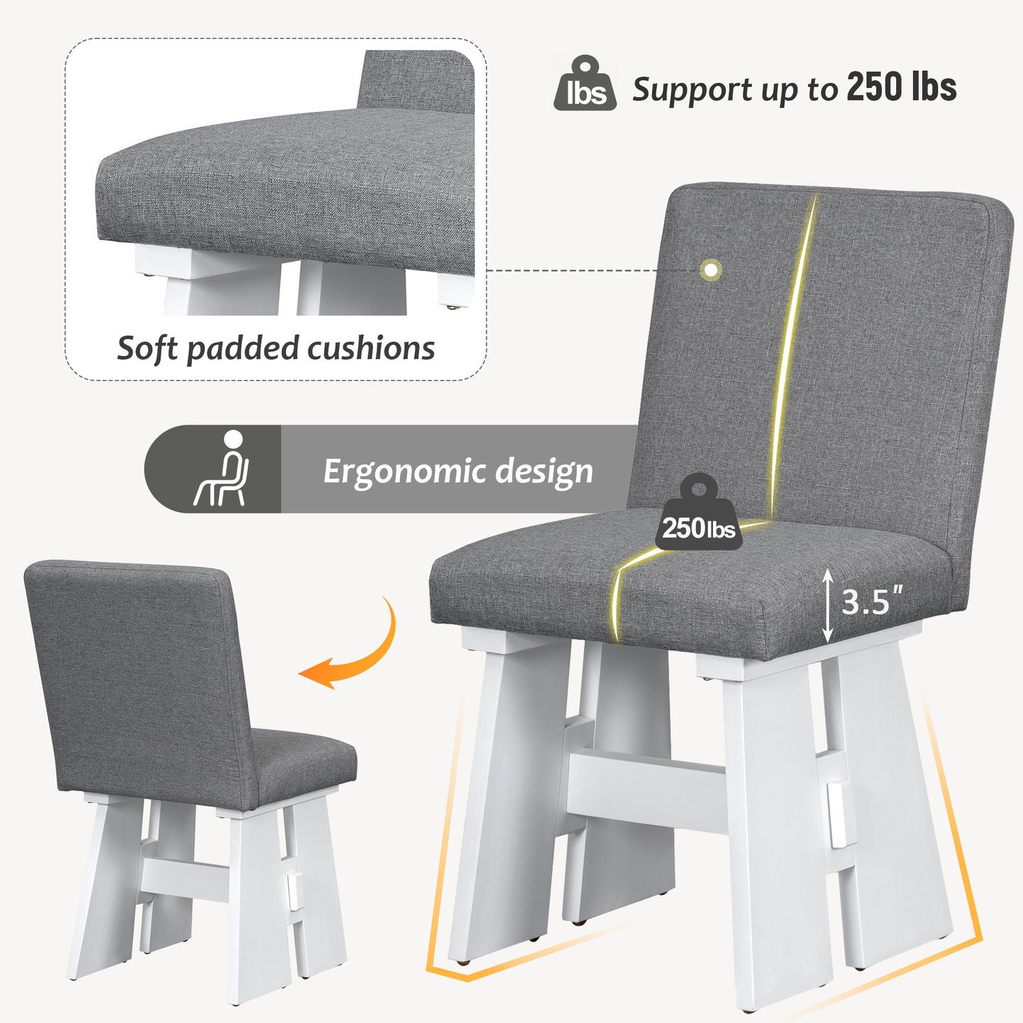 Modern 7-Piece Dining Table Set with 6 Upholstered Dining Chairs, Dark