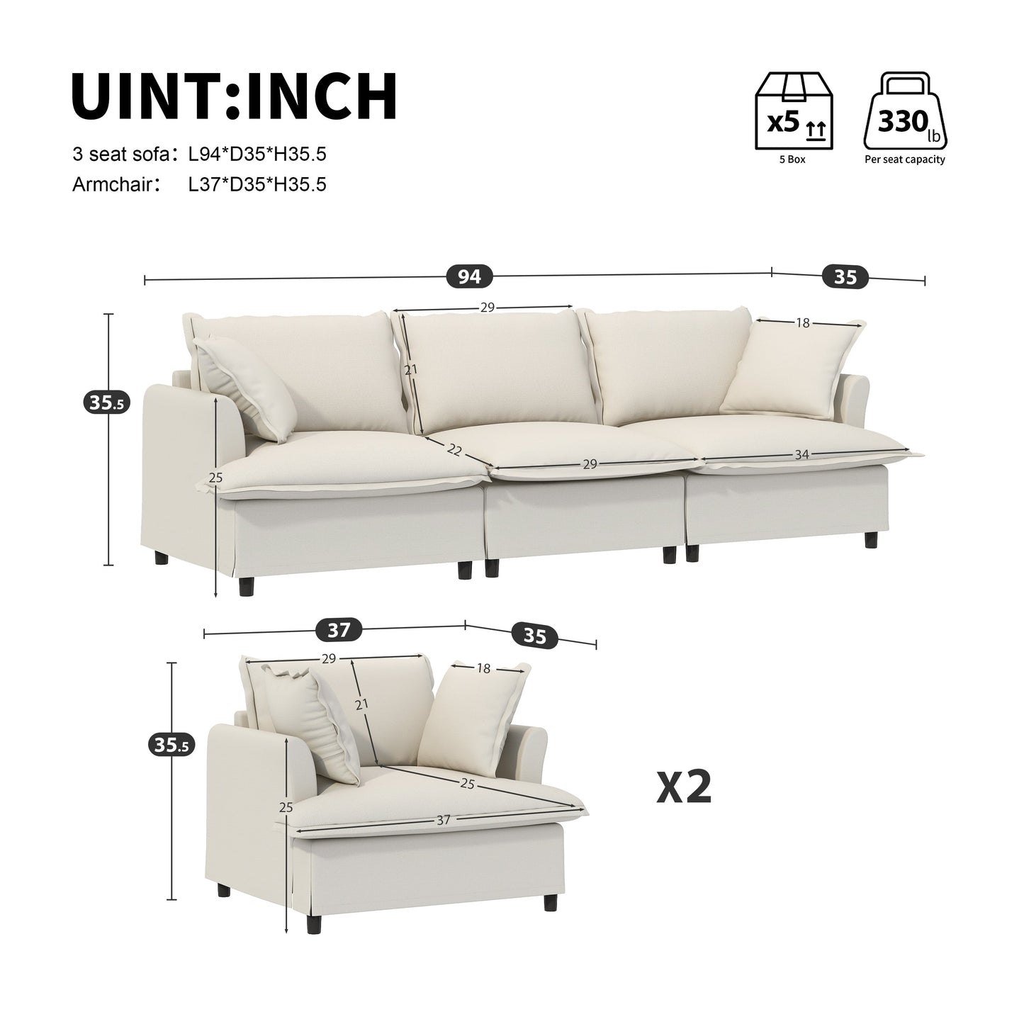 3 Piece Living Room Sofa Set,Modular Chenille Sectional