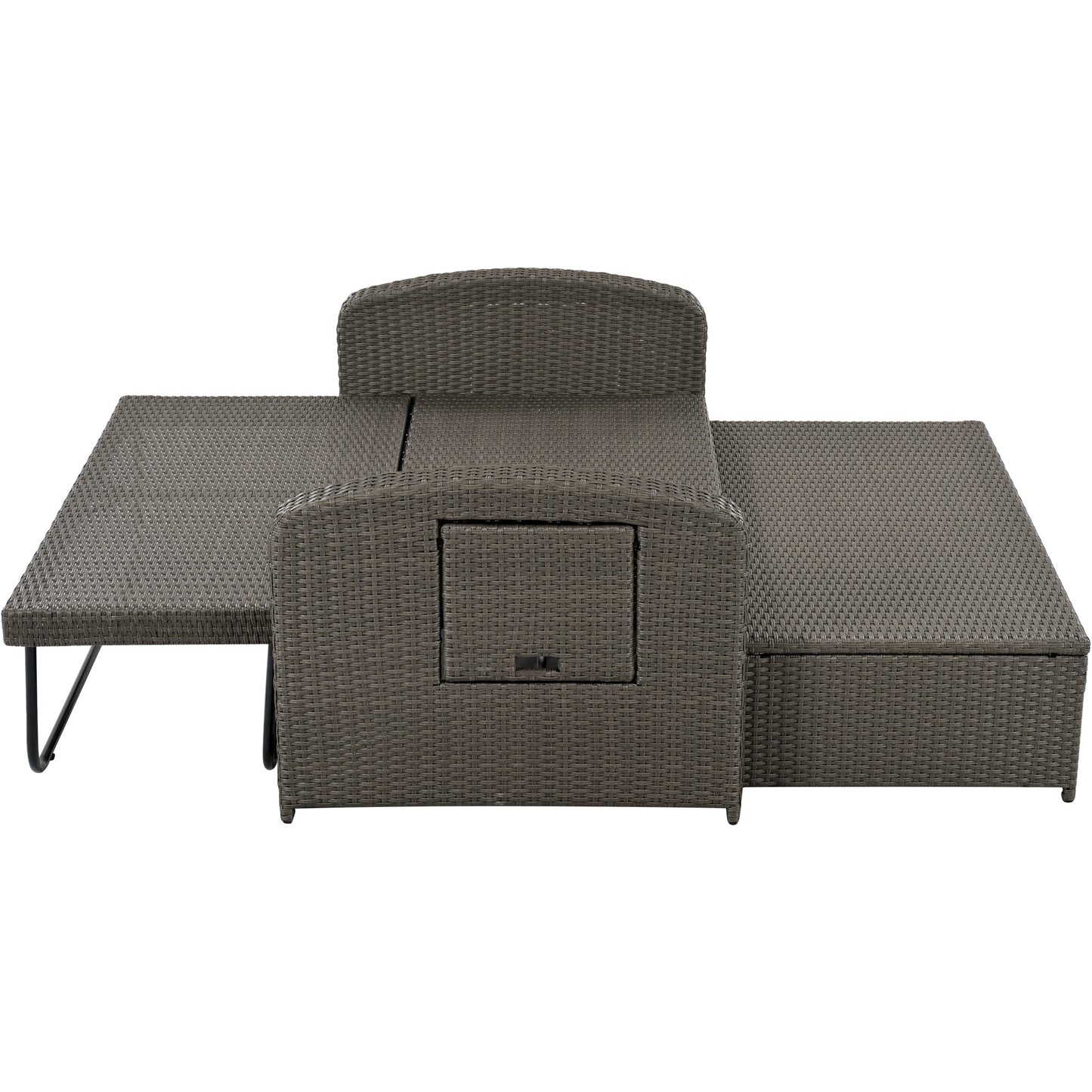 PE Wicker Rattan Double Chaise Lounge, 2-Person Reclining Daybed with