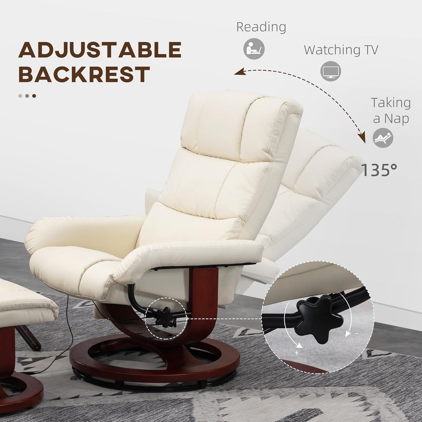 Massage Recliner Chair with Ottoman, Swivel Recliner and Footrest,