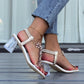 Fashion Flowers Sandals With Transparent High Square Heels Summer