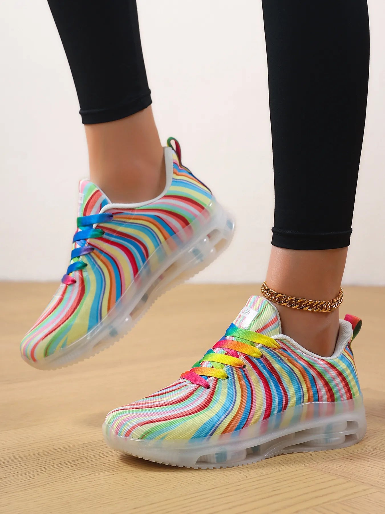 Rainbow Swirl Lace Up Athletic with Transparent Sole