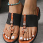 Black Wide Band Clip Toe PU Leather Wedge Slippers