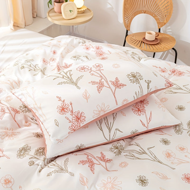 3Piece Floral Duvet Cover Set Soft Pastoral Style Bedding