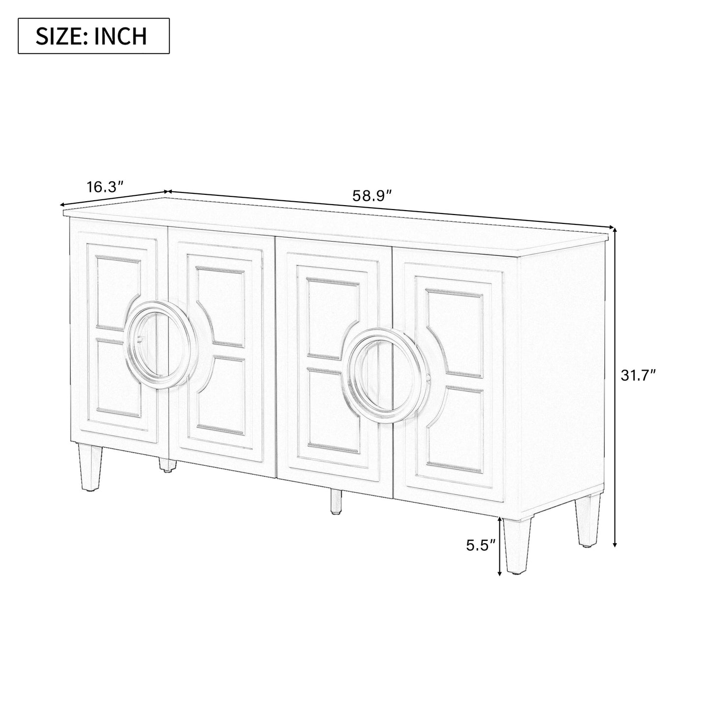 Four-door sideboard with French-Inspired,Suitable for Living Rooms,
