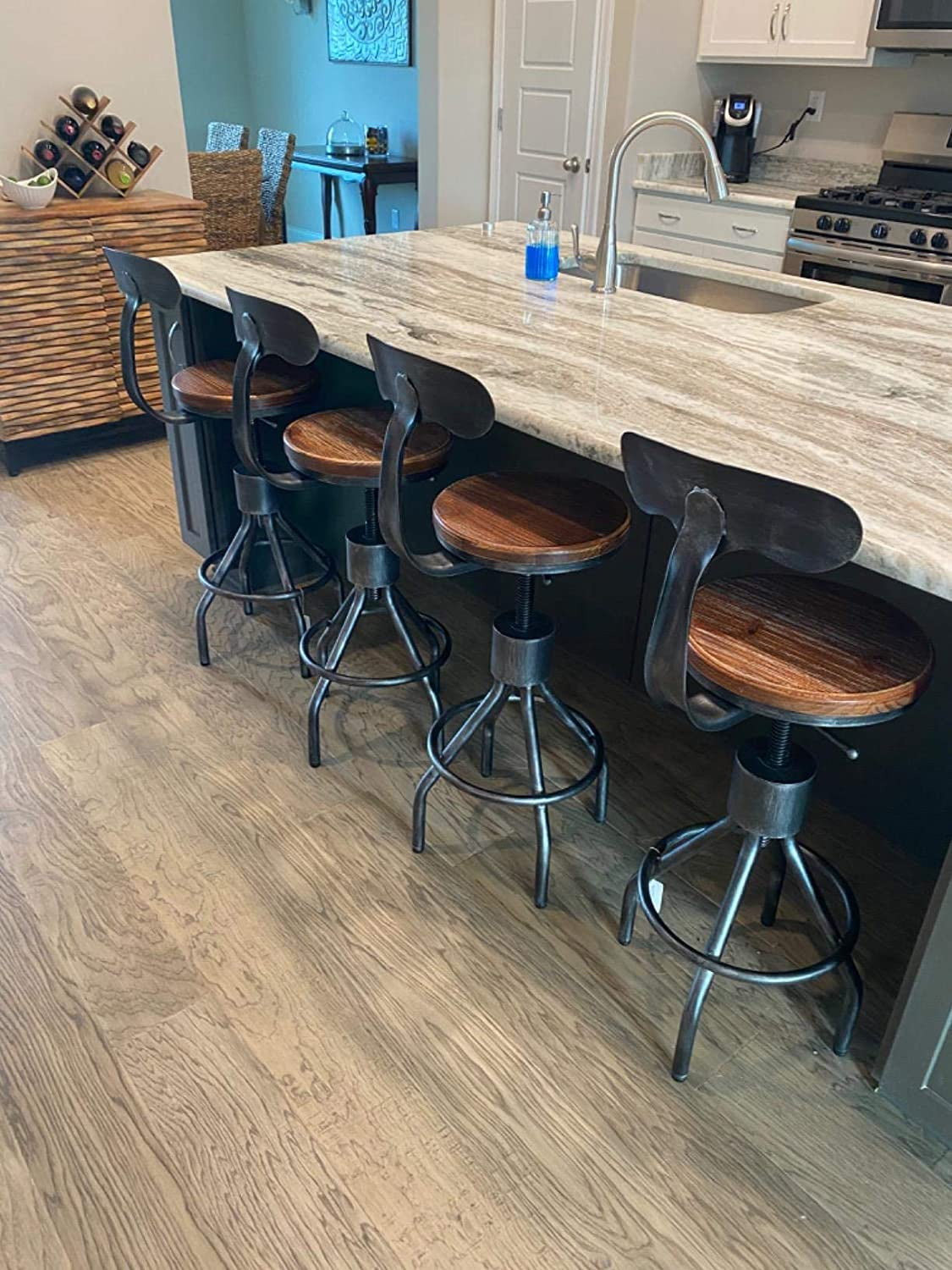 Rustic Industrial Adjustable Barstool, Set of 2