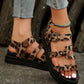 Chestnut Leopard Print Hollow Out Wedge Sandals