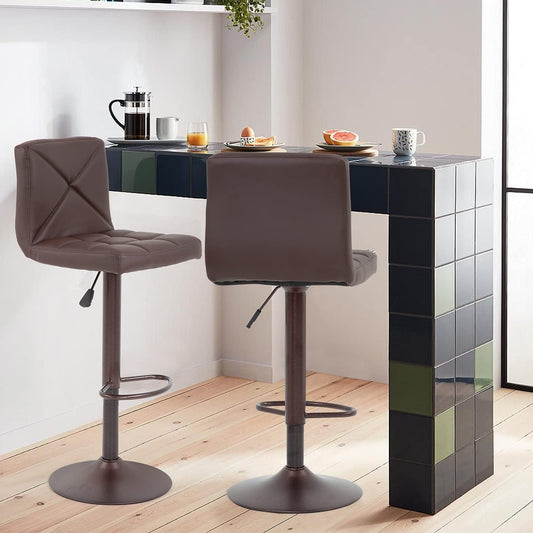 Counter Height Bar Stools Set of 2 PU Leather Modern Height Adjustable