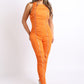 Track Zipper Ruched Jumpsuit Ruffle Dress Bodycon Jumpsuit ORANGE