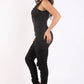 Track Zipper Ruched Jumpsuit Ruffle Dress Bodycon Jumpsuit BLACK