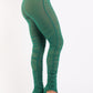 Casual Ruched Mesh Elastic Waist Sexy Leggings Slit Hem KELLY GREEN