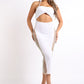Sexy Cut Out Rhinestone Fishnet Contrast Clubwear Party Dress WHITE