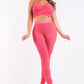 Mesh Contrast Sets Casual Sports Strappy Sleeve Top & Leggings FUCHSIA