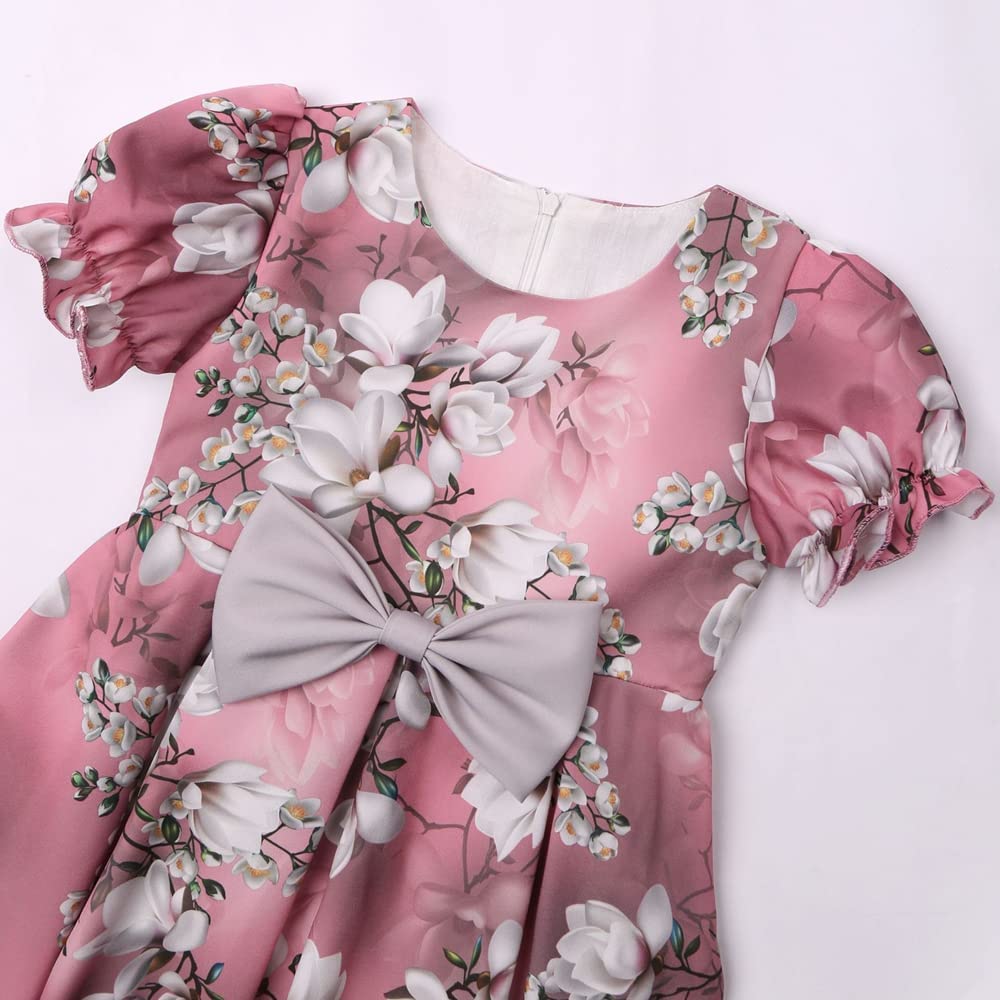 Girl's Satin Floral Printed Frock 6-7-YEARS