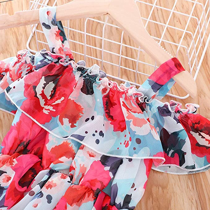 Girl's Lycra Floral Printed Frock Dress for Girls 1-2-YEARS