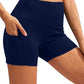 Calcao High Waist Yoga Shorts With Pocket - Navy