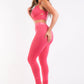 Mesh Contrast Sets Casual Sports Strappy Sleeve Top & Leggings FUCHSIA