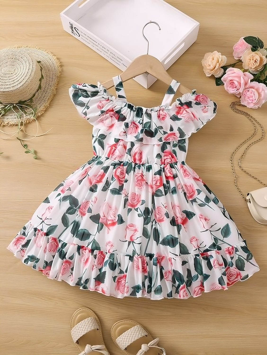 Girl's Lycra Floral Printed Frock Dress for Girls 1-2-YEARS