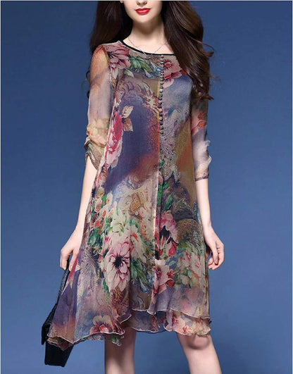 Womens Quarter Sleeve Floral Dress - Walbiz.com