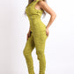 Track Zipper Ruched Jumpsuit Ruffle Dress Bodycon Jumpsuit CHARTREUSE