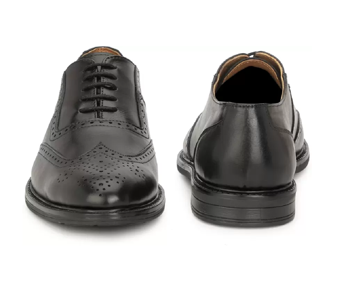 Pure Leather Look Brogues Shoes For Men(Color-Black)(UK Size-6)