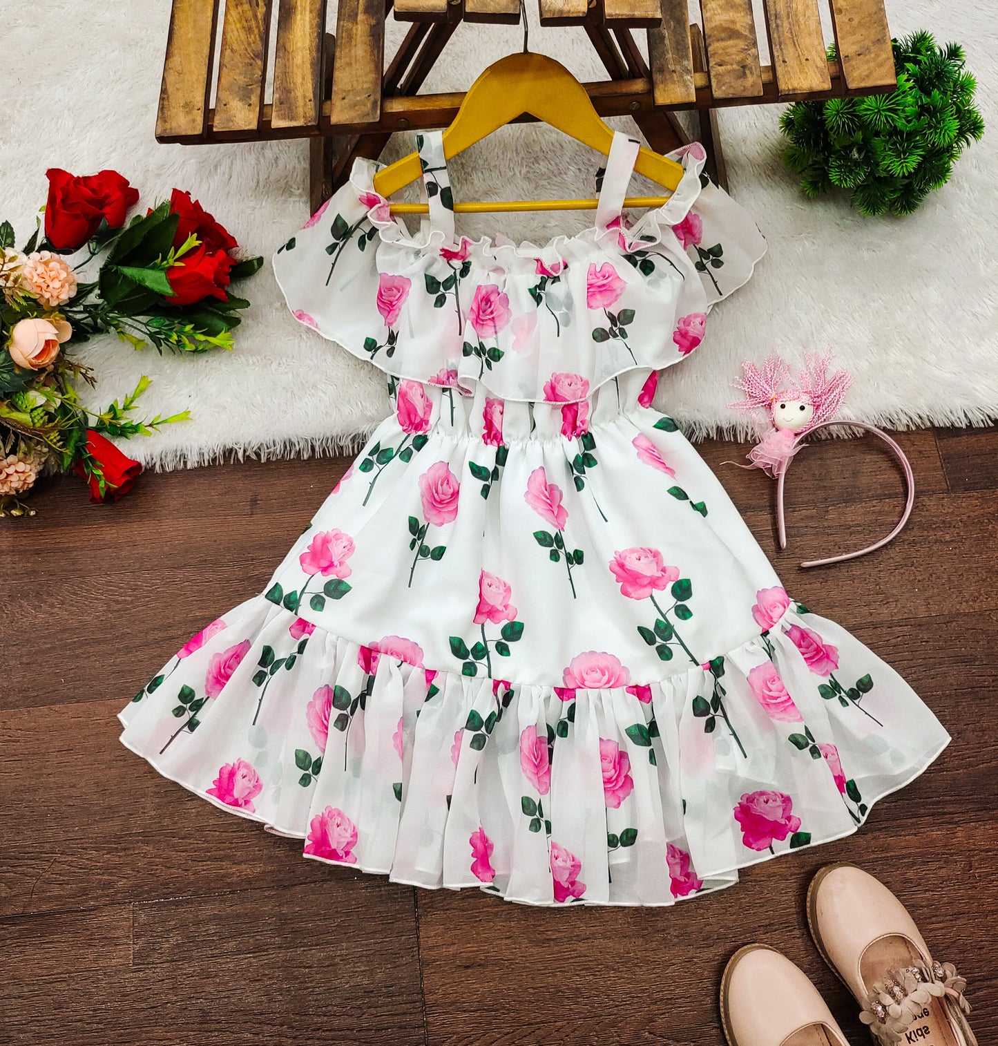 Girl's Lycra Floral Printed Frock Dress for Girls 1-2-YEARS