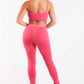 Mesh Contrast Sets Casual Sports Strappy Sleeve Top & Leggings FUCHSIA