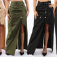 Asymmetric Self Belted Pockets Detailed Maxi Skirt Formal Casual