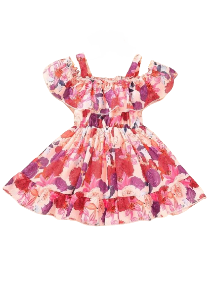 Girl's Lycra Floral Printed Frock Dress for Girls 4-5-YEARS