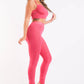 Mesh Contrast Sets Casual Sports Strappy Sleeve Top & Leggings FUCHSIA