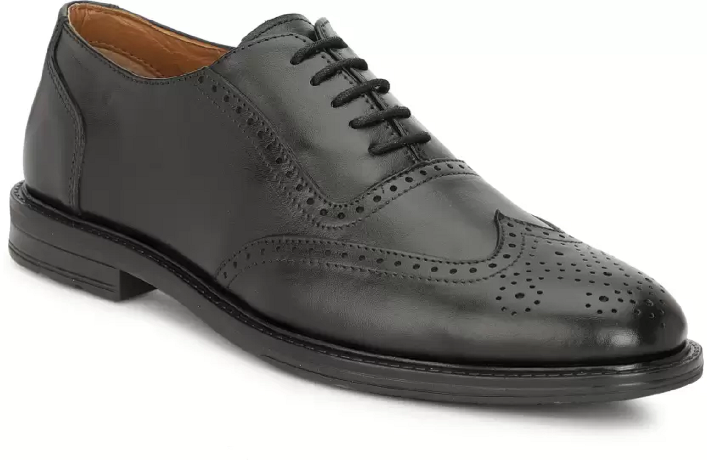 Pure Leather Look Brogues Shoes For Men(Color-Black)(UK Size-6)