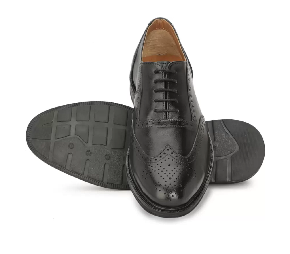 Pure Leather Look Brogues Shoes For Men(Color-Black)(UK Size-6)