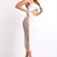 Sexy Cut Out Rhinestone Fishnet Contrast Clubwear Party Dress WHITE